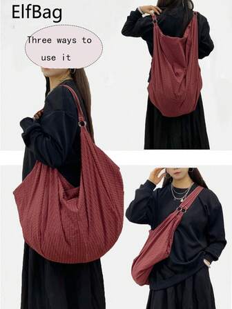 1 Stück große Kapazität Karomuster Schultertasche, weiches wasserabweisendes Nylongewebe, faltbar & zusammenklappbare Damen Umhängetasche, lässige vielseitige Tragetasche für Arbeit, Schule, Reisen