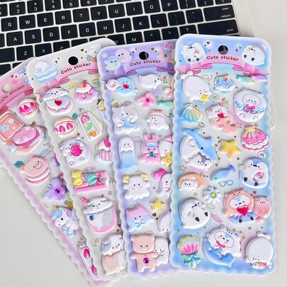 1個 カートゥーン 3Dラインストーンステッカー、カートゥーン動物 自己粘着ステッカー、スクラップブッキング、文房具の装飾、DIYプロジェクト、オフィス用品、学校用品、工芸品に適しています