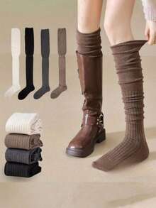 4 Pairs Of Women's Over-The-Knee Socks - High Elasticity, Thin, Long, Solid Color Polyester Yarn Tights, Suitable For All Seasons, Machine Washable, Ideal For Outdoor Casual Outfits, Versatile Styles With High Elastic Material Valentine's Day It's The Perfect Gift For A Lover Or Significant Other. - Multicolor - View 2