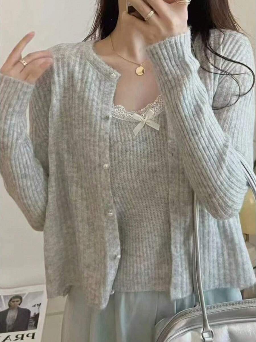 Women Cardigans - Light Grey - View 1