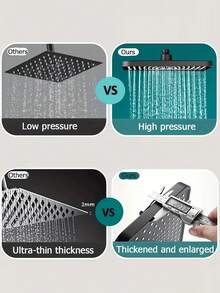 12-Inch Square Modern Wall-Mounted Shower Head, High-Pressure High-Flow Rainfall Shower Head, Durable Plastic Construction With Chrome-Plated Finish, Provides Full-Body Coverage And Spa-Like Shower Experience - Multicolor - View 10