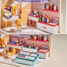 塑料房屋搭建玩具套装，DIY迷你娃娃屋游戏套装，带LED灯，适用于迷你人偶，拼装玩具，3D模型套件，成人礼物