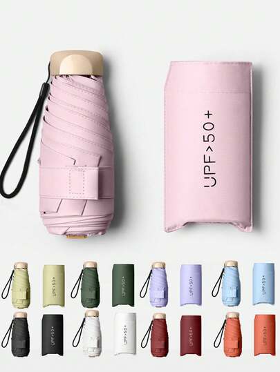 7.5 Inch/19cm Mini Folding Umbrella, Portable Outdoor Sun Umbrella, UV Protection Sunshade Umbrella With Carrying Bag, Sunscreen, 6 Ribs + Thickened Black Waterproof Coating, Ideal For Outdoor, Travel, Summer Sunscreen, Windproof And Waterproof