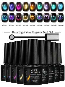 MEET ACROSS 9件套巴斯光年猫眼凝胶指甲油套装，含磁性棒，7毫升漩涡磁性全息星空猫眼凝胶指甲油，半永久可卸UV凝胶指甲油，美甲DIY，家用及美甲沙龙用品 - 彩色 - 查看 12