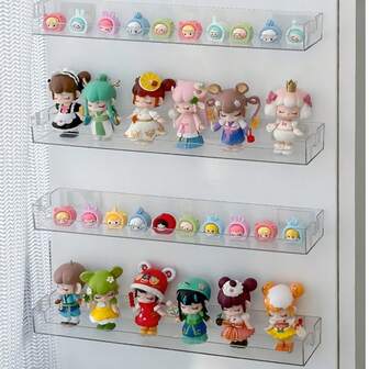 2pcs/6pcs Display Rack, Wall-Mounted Adhesive Wide-Panel Transparent Shelf, Suitable For Heavy Items, Without Drilling, Convenient For Bathroom Storage And Cosmetic Finishing.