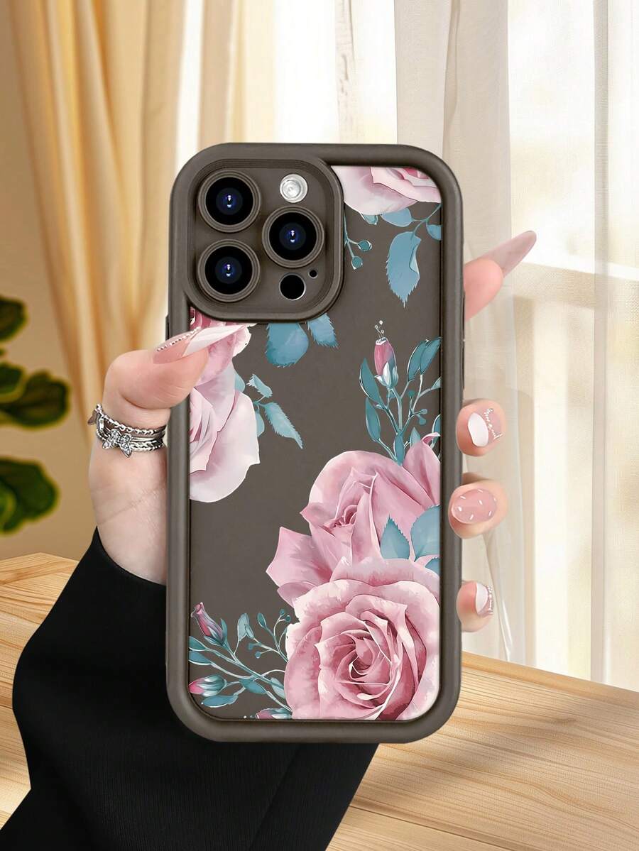 1 pieza Funda de teléfono con diseño de rosas en tono rosa sobre fondo oscuro en estilo elegante y romántico ideal para amantes del amor y lo sofisticado TPU soft case, protección completa antideslizante y anti-caída, compatible con iPhone17 ProMax/16/15/14/13/12/11/Plus/Pro/ProMax, compatible con Galaxy A34/A35/A54/A55, Galaxy S20/S21/S22/S23/S24/S25 Ultra/Plus, compatible con Galaxy/Redmi/Honor/OPPO/ViVo - Marrón - Ver 1