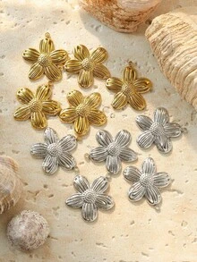 3pcs/Pack 304 Stainless Steel Asymmetrical Embossed Large Flower Pendant, & Unique - Flower Accessories - View 5