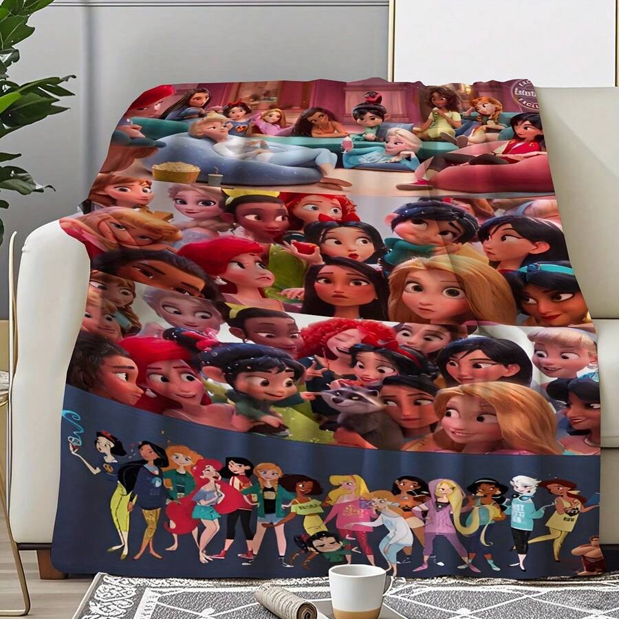 [Authorized] JIT 1 Piece,  Belle Ariel Jasmine Aurora Mulan Moana Elsa Anna Olaf Tiana Rapunzel Merida Pocahontas Snow White Blanket, Single-Sided Print, Cute Anime Design, Perfect For Winter, Made Of Ultra-Soft Flannel Material, Suitable For Home, Office, Sofa, Car Travel, Camping, Easy To Care For, Durable, Perfect Gift For Halloween, Thanksgiving, Christmas, And Other Festivals - 風格 - 查看 1