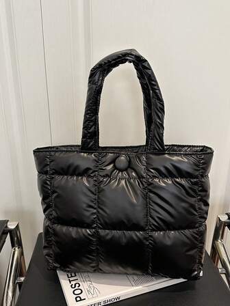 2025新款休闲大容量菱形图案纯色蝴蝶结手提包，简约时尚托特包