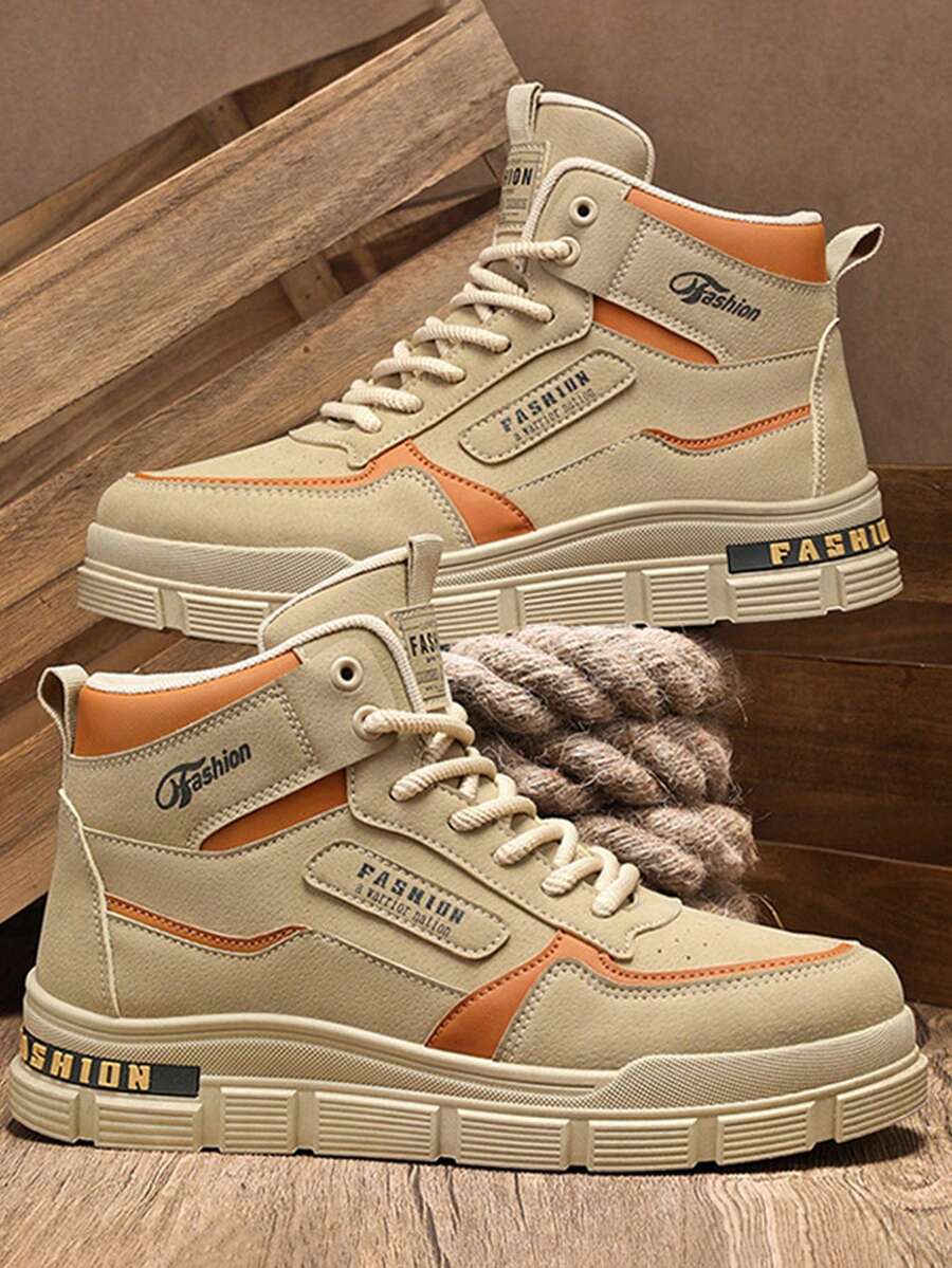 Moda Hombre Suela Gruesa Casual Sneakers,Tenis con cordones transpirables de punta redonda,Calzado de trabajo antideslizante de caña baja con diseño de monograma,senderismo zapatos casuales para,Botas de color sólido,Zapatos de reparación resistentes al aceite,Zapatos de s eguro laboral resistentes a la suciedad,apatos deportivos versátiles y multiusos adecuados para el trabajo, uso diario, viajes y construcción - Caqui - Ver 1
