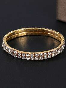 DAZY 1pc 8-Row Rhinestone Elastic Bracelet For Women, Jewelry For Festivals, Parties, Weddings - Gold - View 12