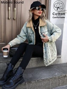 Mobula Sound#休闲运动时尚女装春秋冬抓绒防风外套 蓝色Y2K大学生风少女 - 復古藍 - 查看 5