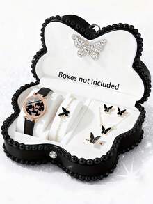 6/5pcs Set Elegant Fashion Delicate Butterfly Dial Quartz Watch, Paired With Butterfly Necklace, Bracelet, Ring, Earrings, Jewelry Set, Suitable For Girls' Daily Wear, Christmas Gift, Birthday Surprise, Graduation Season, School Party, Travel, Perfect Gift For Girls (Excluding Gift Box)