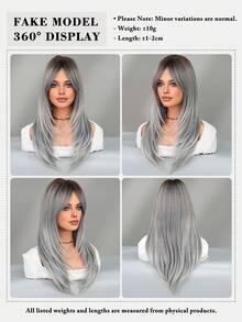 7JHH WIGS Elegant 24 Inch Gray Ombre Wigs For Women - Modest Fashion Long Layered Wig With Curtain Bangs Dark Roots, Heat-Resistant Full Machine Synthetic Fiber Hair Wigs For Daily Party Use Valentine's Day Present, Wig Accessories - 漸變灰色 - 查看 5