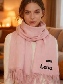 Customized Embroidered Solid Color Scarf, Thick Faux Cashmere Warm Embroidered Korean Style Elegant Scarf For Women, Tasseled Versatile Unisex Winter Warm Scarf, Great Gift For Friends, Family, Christmas - Multicolor - View 3