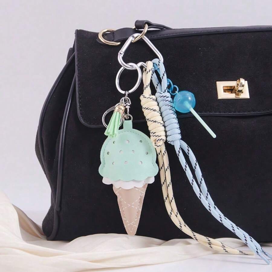 Creative Cute Leather Ice Cream Pendant, Mini Lollipop Bag Charm - Màu xanh Bạc hà - Xem 1