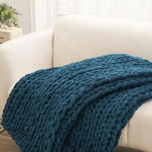 Chunky Knit Blanket Throw 51x63, Soft Jumbo Chenille Throw Blanket, 100 Hand Knitted Throw Blankets For Couch Be... - Màu xanh 51x63 inch - Xem 6