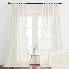 RYB HOME Sheer Curtains For Living Room - Linen Textured Wave Semi Translucent Privacy Light Filtering Drapes For Office Bedroom Patio Door, 52 Inch Wide X 96 Inches Long, 1 Pair, Cream,52inchWx95inchL(Packof2),Natural - Natural - 查看 1