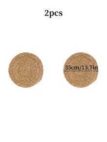 6pcs Set Woven Placemats, 12-Inch Round Rattan Placemats, Handmade Natural Water Hyacinth Woven Placemats, Farmhouse Style Woven Placemats, Country Woven Willow Placemats, Suitable For Dining Table, Home, Wedding - Multicolor - View 14