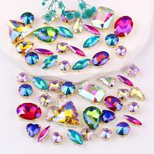 50pcs/Pack, Multi-Color, Mixed Shape Handmade Sew-On Glass Rhinestone Decorative Beads, Flat Gold Metal Base With Hole, Shiny Crystal DIY Accessories Sewing Materials For Decorating Clothes, Dresses, Bags, Shoes, Brooches, Earrings, Handicrafts - Shapes Mix - View 38