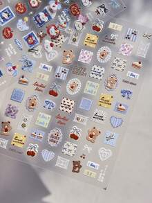 1pc Cute Cartoon Doodle Nail Art Stickers, Nail Accessories With Anime Bear, Puppy, Kitty, Bow Decor, 3D Nail Art Stickers Nails Nail Supplies - Multicolor - View 2