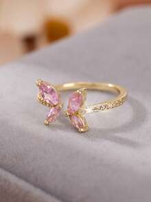 1 pièce Bague papillon réglable en cubic zirconia cubique à la mode pour femmes, accessoire polyvalent pour toutes les saisons et bijou idéal pour le port quotidien, parfait comme cadeau pour les amis et la famille.