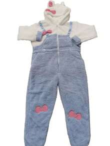 女士舒适保暖长袖连帽睡袍连体衣 - 柔和灰色和粉色蝴蝶结装饰，温暖秋冬睡衣，带口袋，可爱睡衣，舒适家居服，俏皮设计，柔软质地 - 彩色 - 查看 9