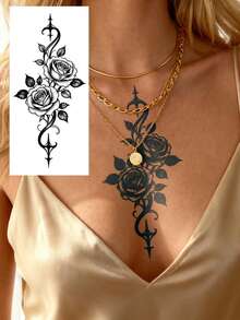 CAT QUEEN ART Półtrwała naklejka tatuażowa z naturalnymi składnikami roślinnymi, tatuaż soku, różany motyl, wzór trawy, tymczasowy fałszywy tatuaż odpowiedni na ramię, szyję, obojczyk, nadgarstek, kostkę, zrób to sam, codzienna impreza, prezent świąteczny, dekoracja ciała na 1-2 tygodnie, nieblaknąca, nieodblaskowa, wodoodporna, realistyczna naklejka tatuażowa