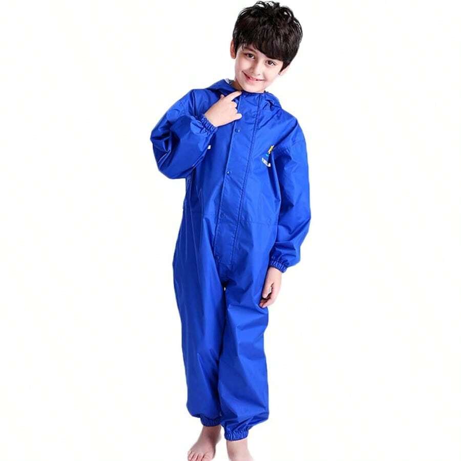 WSXC JiAmy Toddler One Piece Rain Suit Rain Poncho Waterproof Muddy Buddy Rain Jacket Full Body Raincoat - 藍色 - 查看 1