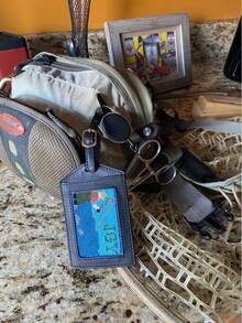 Hand Painted Needlepoint Canvas: Fly Fishing Luggage Tag, Custom Initials, (2x3in), Beginner Self Finish - Canvas Only (CA$66.25) - View 7
