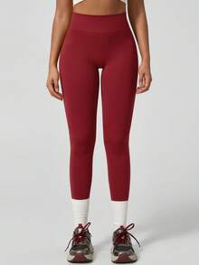 NcmRyu 1 Quần legging bó sát nâng đỡ có gân co giãn liền mạch thời trang dành cho nữ - Đỏ - Xem 3