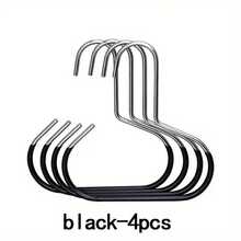 Stainless Steel Non-Slip Curve Design Hooks - Space-Saving Hangers For Clothes, Scarves, Ties & Underwear Storage Rack - Durable Portable Multi-Functional Invisible - Black/4pcs - View 6