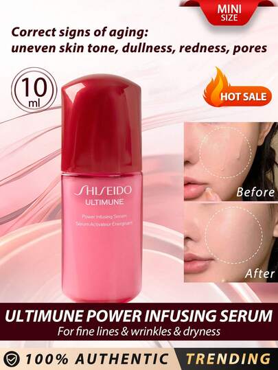  SHISEIDO [Mini] Ultimune Power Infusing Serum 10ml / Slow The Skin Aging Cycle That Leads To Skin Aging Such As Fine Lines & Wrinkles, Started From Dryness / Helps To Visibly Correct Signs Of Aging Including Uneven Skin Tone, Dullness, Redness, Pores, Roughness, Fine Lines, Wrinkles, Smile Lines, Firmness, And Elasticity / Promotes A Youthful, Rejuvenated Appearance By Penetrating The Outermost Layer Of Skin