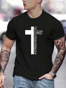 Camiseta gráfica con eslogan para hombres - Negro - Ver 6