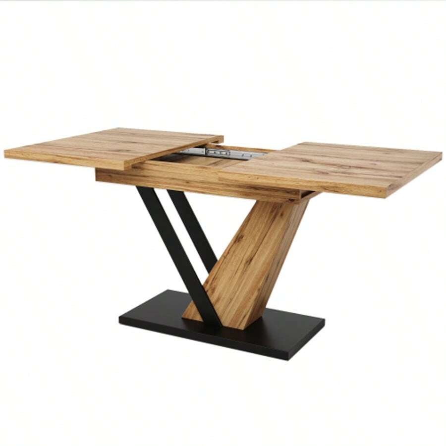 Extendable Dining Table (120–160 X 75 X 75.5 Cm), Table, Kitchen Table, Extendable Table, Extends Up To 160 Cm, Suitable For Kitchen And Living Room, Tabletop With Wood Grain. - Natural Color - View 1