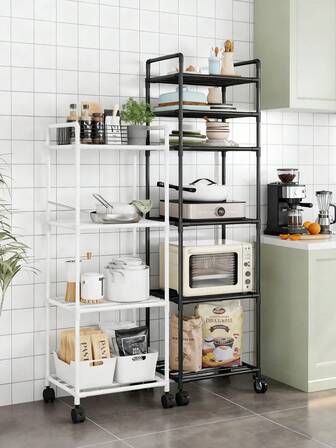 1pc Multi-Function Rolling Floor Storage Rack, Movable Shelving Unit For Kitchen, Bathroom, Balcony, Living Room, Bedroom, Metal Material, Easy Assembly, Suitable For Various Household Needs