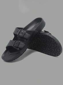 男士简约搭扣平底一脚蹬凉鞋、淋浴鞋 - 黑色 - 查看 17