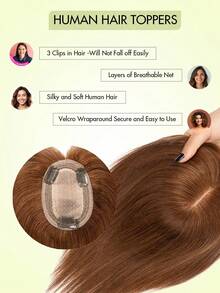 360° Seamless Real Human Hair Topper, 3D Wispy Clip-On Bangs, Suitable For Women With Thin Hair, Upgradable Bangs, Large Base - S6 - View 2