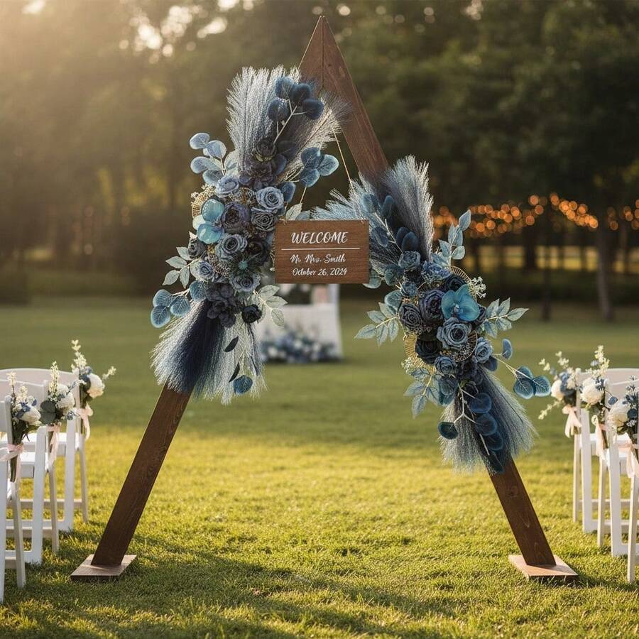 2-Pieces Wedding Arch Flowers Set, Artificial Flowers For Wedding Decoration  Home Decor Backdrop Valentine's Day And Welcome Ceremony Sign Flower Swag Floral Decorations For Signs, Arches, Doorways, And Corners For An Outdoor Wedding - 霧霾藍 - 查看 1
