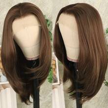 13X4 Brown Layered Wigs HD Lace Front Wigs HD Lace Frontal Wigs Short Curly Lace Front Wig Pre Plucked Glueless Layered Straight Wig Breathable Cap Easy Install Wig Free Part Heat Resistant Fiber Wig For Women For Party Vacation Daily Used 22 Inch - Light Brown - 查看 4