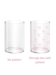 Modischer rosa Schleifen-Muster runder Acryl-Aufbewahrungsbehälter, Make-up Pinselhalter, Stift- & Kosmetikpinsel-Organizer, geeignet für Zuhause, Schule und Büro. Kompakt, multifunktional und tragbar, kann zum Aufbewahren von Wattestäbchen, Pinseln, Toilettenartikeln, Kosmetika, Schmuck und mehr verwendet werden. - Verschiedenfarbig - Übersicht 5