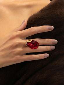 1pc Luxury Asymmetrical Resin Gemstone Ring, Asymmetric Teardrop Chunky Ring, Vintage Metal Ring, Suitable For Women's Daily Wear And Various Parties, Engagement/Wedding Ring - Teardrop Ring - View 7