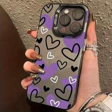 Funda de teléfono impresa Funda de teléfono: Diseño de corazón morado, negro y blanco 7/8 Plus Funda suave a prueba de golpes - Cojín premium para iPhone 14 Pro Max, Apple 13, XS Max, Nuevo modelo 12 Pro, XR Acabado mate, Cobertura completa 11, Funda protectora unisex 15 PRO Obtén un regalo para tu teléfono - 1 pieza - Ver 1