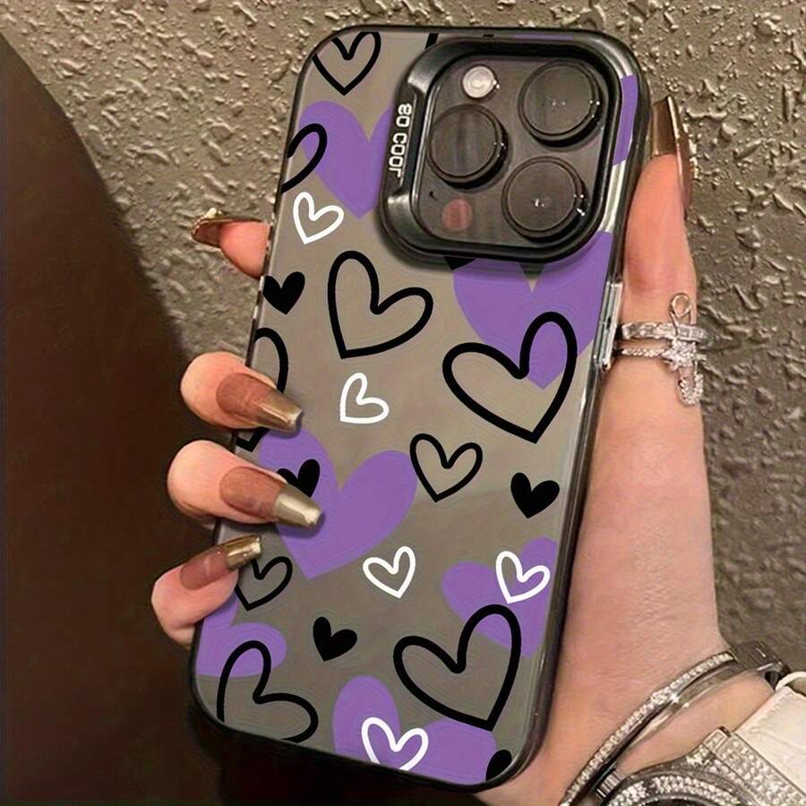 Funda de teléfono impresa Funda de teléfono: Diseño de corazón morado, negro y blanco 7/8 Plus Funda suave a prueba de golpes - Cojín premium para iPhone 14 Pro Max, Apple 13, XS Max, Nuevo modelo 12 Pro, XR Acabado mate, Cobertura completa 11, Funda protectora unisex 15 PRO Obtén un regalo para tu teléfono - 1 pieza - Ver 1