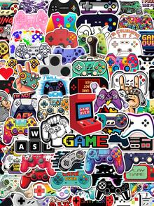 50张电子游戏主题贴纸，适合装饰笔记本电脑，防水材质，可重复使用，也可用于摩托车头盔、汽车、礼品盒、信封、涂鸦贴纸、吉他、笔记本电脑、行李箱、DIY工艺品、头盔贴纸、游戏玩家贴纸、笔记本电脑贴纸、贴纸、游戏玩家、游戏、批量贴纸、自行车贴纸、贴纸、游戏玩家生日派对、游戏派对 - 電玩遊戲機 - 查看 1