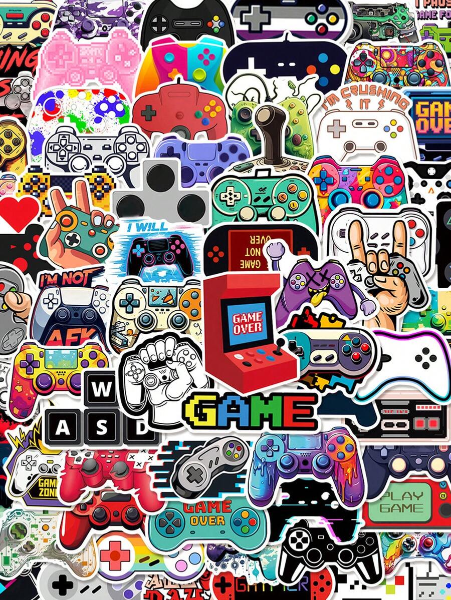 50张电子游戏主题贴纸，适合装饰笔记本电脑，防水材质，可重复使用，也可用于摩托车头盔、汽车、礼品盒、信封、涂鸦贴纸、吉他、笔记本电脑、行李箱、DIY工艺品、头盔贴纸、游戏玩家贴纸、笔记本电脑贴纸、贴纸、游戏玩家、游戏、批量贴纸、自行车贴纸、贴纸、游戏玩家生日派对、游戏派对 - 電玩遊戲機 - 查看 1