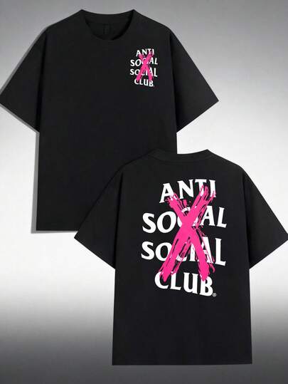 1pc Camiseta informal de algodón con cuello redondo para mujer Camiseta deportiva para mujer Camiseta para hombre Camisetas para parejas Regalo de San Valentín Regalo de cumpleaños Regalo de Navidad Camiseta unisex Apta para todas las estaciones,Con el motivo Anti Social Club