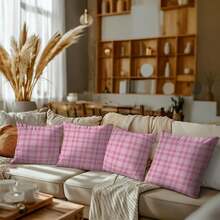 Pink Checkered Pillow Covers - Pack Of 2, Classic Plaid Gingham Throw Pillow Covers For Office, Living Room, Bedroom, Car, Sofa, Couch Decor,Pinkwhiteplaid03 - 粉紅白格子03 - 查看 6