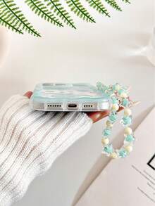 Cream Textured Wavy Edge Glossy Starfish Shell Turtle Painted Anti-Drop Phone Case With Beaded Bracelet Accessory, Compatible With IPhone 17pro/17Air /17/17promax16/11/16pro/16plus/16promax/16e/15Promax/13/14/12/XS/XR/7G/8P, Galaxy 11/12Pro/12/12X/13Pro/14Pro/15Pro/, Redmi 10/9/Note9/12c/Note11pro/Note8Pro - Multicolor - View 7