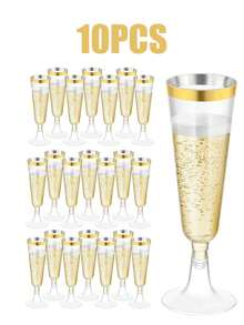 1/5/10pcs Reusable Champagne Flutes, Gold Glitter Plastic Champagne Glasses, Cocktail Cups, Wedding Toasting Flutes, Party Bar Cocktail Glasses, Bulk Gold Plastic Cups, Elegant Party Beverage Cups, For Party, Wedding And Large Events Back To School Season - Multicolor - View 19